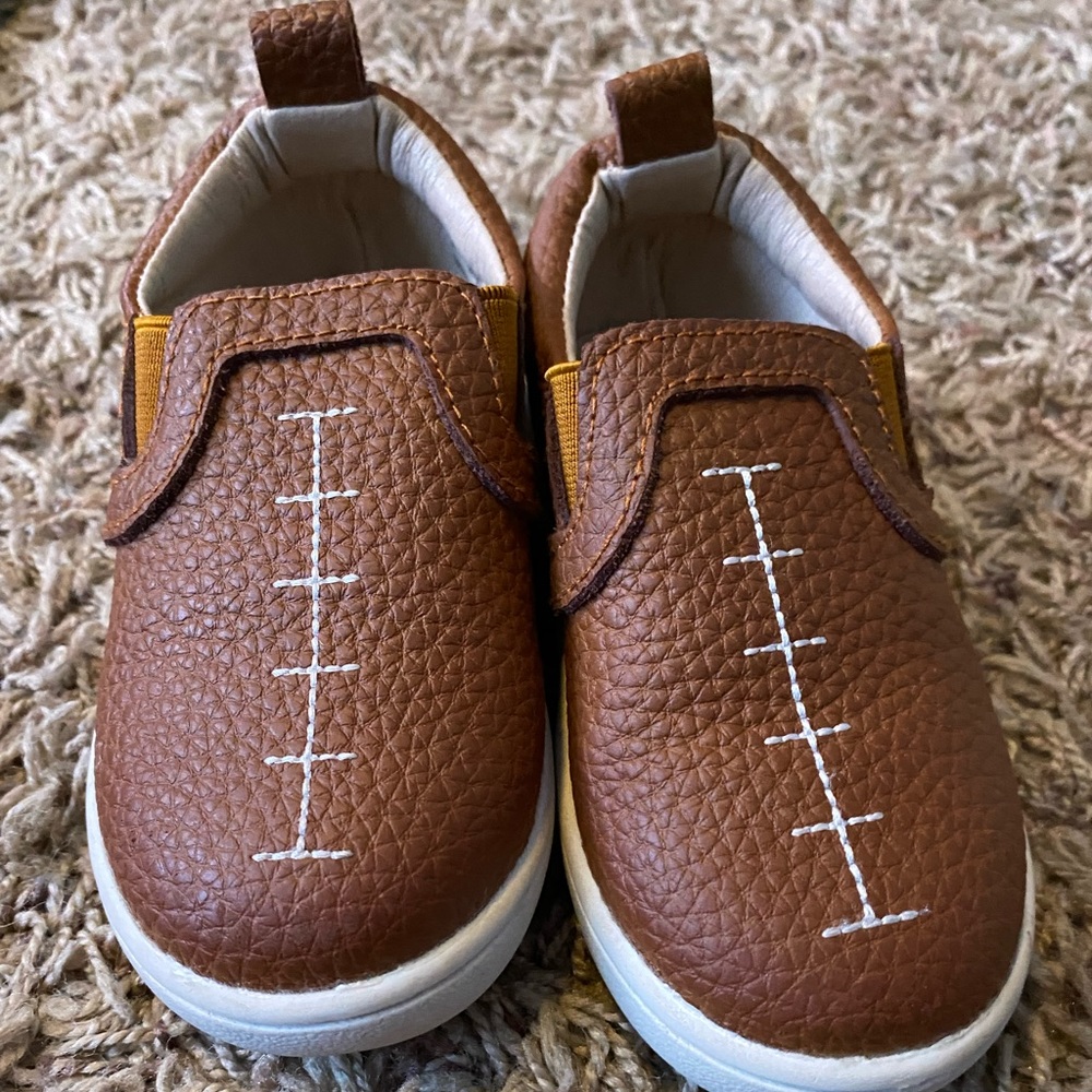 Brown Football slip on Monkey Feet brand shoes